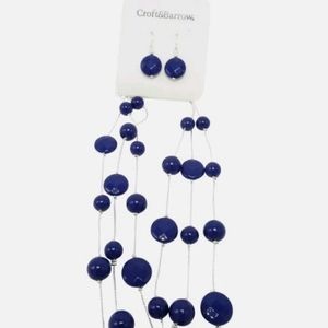 New 3 strand blue & silver necklace & earrings set